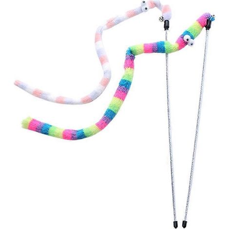 Ensemble de jouets pour chat en forme de chenille arc-en-ciel : baguette à plumes, jouet pour chaton et chien, vers en peluche (1/4)