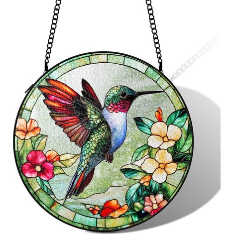 Attrape-soleil vitrail colibri 20 cm décoration fenêtre lumineuse suspension cadeau Noël (1/5)