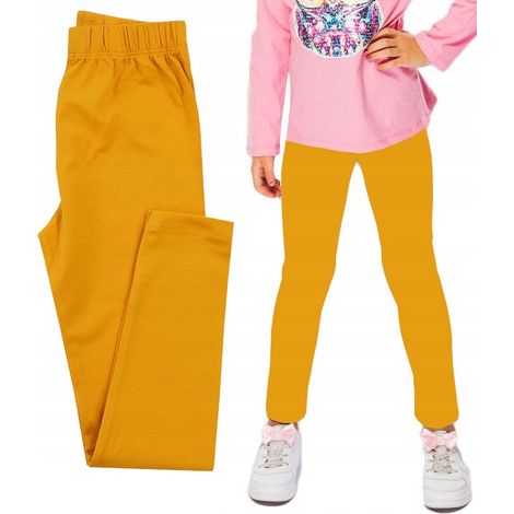 Leggings de algodón liso para niña, color mostaza, 152 H005W