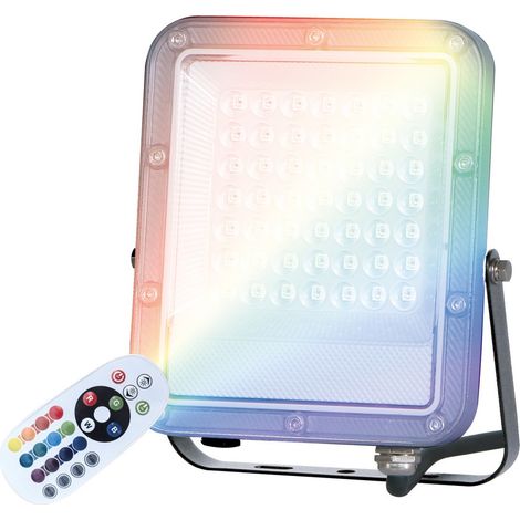 Proyector LED "Kintore" con mando a distancia (30W RGB+1800K) IP65 167x140x26mm color negro (1/5)