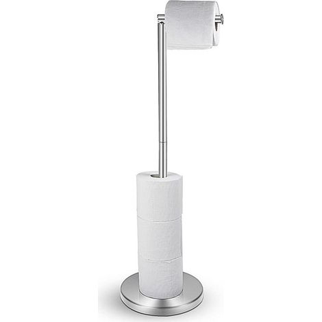 Porte-rouleau de papier toilette sur pied avec base lourde, support 2 en 1 pour salle de bain et rangement pour 5 rouleaux - Chrome (1/5)