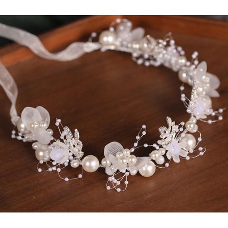 Couronne de fleurs pour mariée, accessoire cheveux cérémonie, bandeau tête bijou, bijou de cheveux fleuri, parure cheveux avec feuilles et fleurs, pour femme et fille, élégant. (1/5)