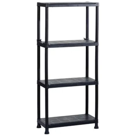 Centrale Brico – Etagère en plastique noir 4 tablettes – Dimensions l.60 x H.135 x P.30 cm – Charge maximale 25 kg par tablette – Montage sans outil (1/3)