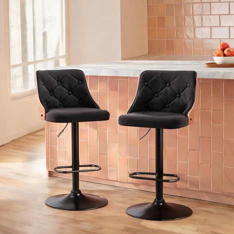 Tabouret de bar noir en lin polyester 48 x 53 x 113 cm (1/5)
