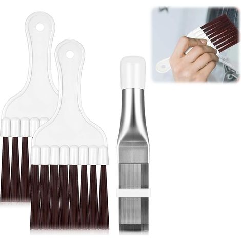 Brosse de Climatiseur,Peigne d'Aileron de Condensateur de Climatiseur,3pcs Brosse de à Ailettes,Nettoyeur d'Ailettes de Climatiseur,Brosse de en Acier Inoxydable,Outil Radiateur (1/5)