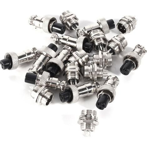 Lot de 10 connecteurs GX12 3 broches 12 mm pour aviation (mâle/femelle) à douille métallique (1/4)