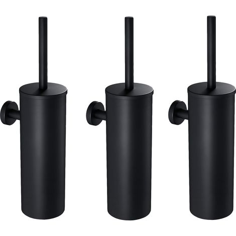 3X Auralum Escobillas de Baño WC con Soporte Negro, Escobilla WC en Acero Inoxidable, Montaje en Pared, Escobilla y Portaescobilla con tapa, Limpieza WC 360º (1/5)