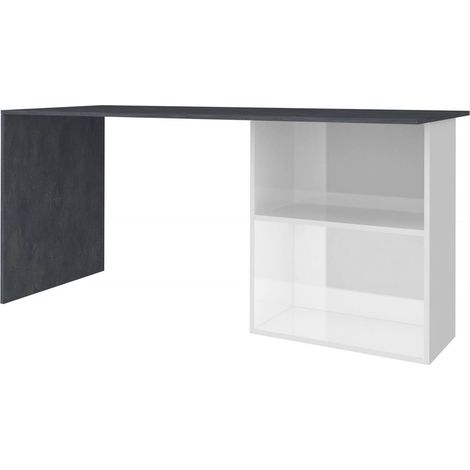 Dmora Bureau linéaire pour bureau et étude avec étagère, Made in Italy, Table Minimal, Bureau pour PC, 110x50h75 cm, blanc brillant et gris cendré, avec emballage renforcé (1/5)
