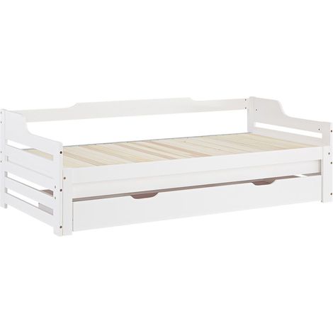 Cama nido infantil con somier de láminas 90x200 en madera blanca con cajón de almacenaje LIT06250 (1/5)