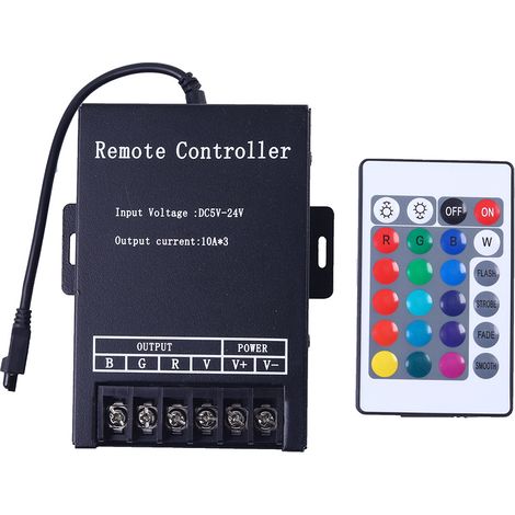 Seven-color RGB LED strip light controller, phaseless, dimmable without scrolling effect and without Bluetooth, with infrared remote control