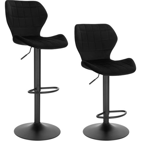 Woltu – Lot de 2 tabourets de bar en velours noir – Réglables en hauteur – Pivotants 360° – Dossier ergonomique – Siège 45x44cm – Capacité 120kg (1/4)