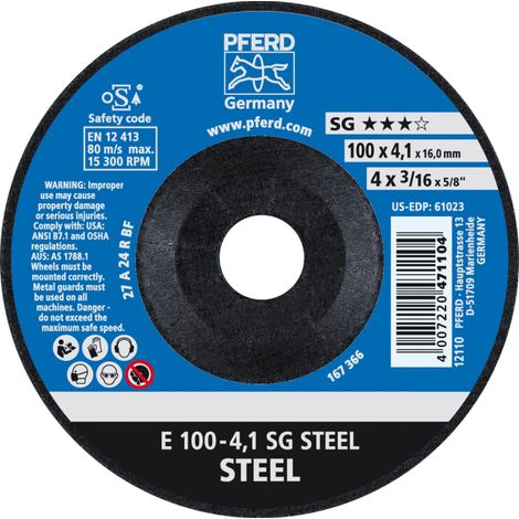 PFERD TOOLS Schruppscheibe E 100x4,1x16 mm Leistungslinie SG STEEL für Stahl 10 Stk (1/5)