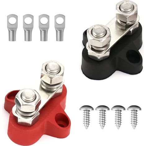 bloques de terminales M8 de 12 V y 24 V, bloque de terminales de batería de doble terminal, terminales M8 dobles, distribución de energía de batería, para coche, camión, barco (negro y rojo) (1/5)