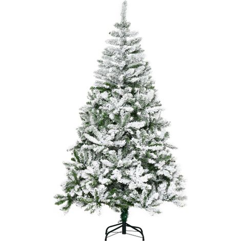 Albero di Natale artificiale, effetto neve, ignifugo, struttura a cerniera, verde/bianco in loco (1/5)