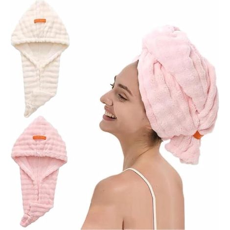 Set di due asciugamani per capelli extra spessi,microfibra