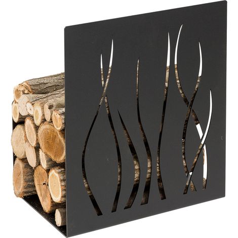 Portalegna da Parete o Appoggio 37x24x32,5 cm Crea Fuoco in Acciaio Verniciato Nero (1/3)