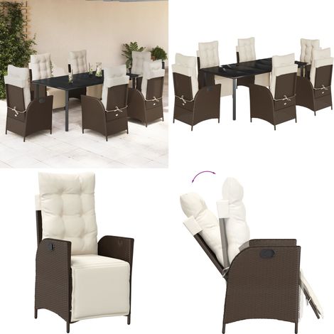 7-tlg. Garten-Essgruppe mit Kissen Braun Poly Rattan - Gartentisch - Gartensessel (1/5)