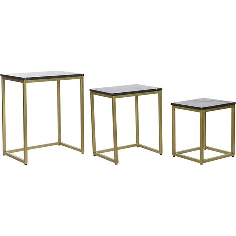 Set de 3 tables d'appoints en fer coloris doré et marbre coloris noir (1/5)