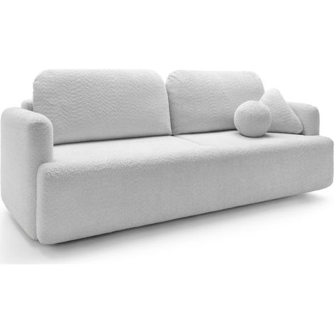 Selsey Lambina – Canapé 3 places convertible avec coffre, Bouclé, Gris clair