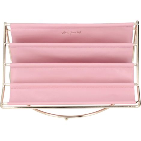 Étagère de bureau rose en métal et cuir, organisateur de bureau multicouche durable et stable pour une large application. (1/5)