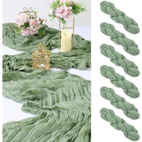 6 Pièces Chemins de Table en étamine en Vert Sauge 90 x 300cm Boho Gaze Etamine à Fromage Chemin de Table de Mariage pour décoration de Table (1/5)