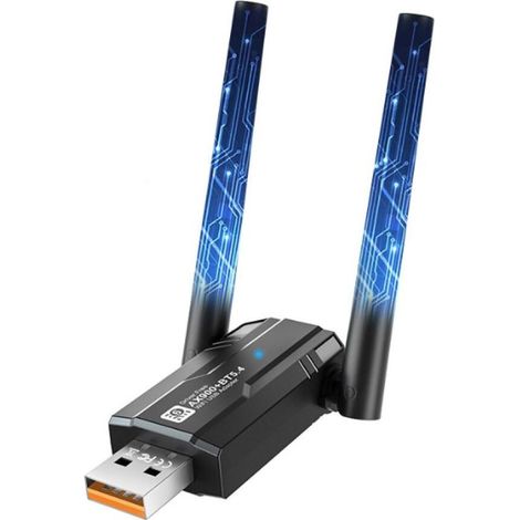 Bluetooth Clé WiFi USB pour PC, AX900Mbps Cle WiFi 6 Adaptateurs Con 5DBI Antenne, 5.8 GHz/2.4 GHz Doublebande, Bluetooth Dongle WiFi Carte pour Portable PC Windows Win7/8/10/11 (1/5)
