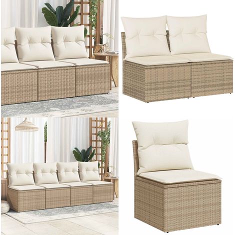 vidaXL Salon de jardin avec coussins 2 pcs beige résine tressée acacia (1/5)