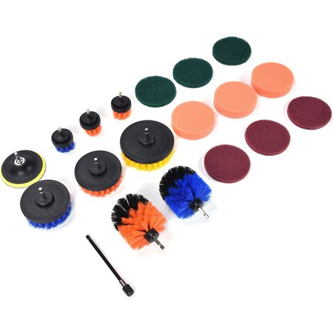 19-teiliges Set mit Bohrmaschinenbürstenaufsätzen, Scheuerpads, Schwämmen, Kunststoffbürsten und Polierpads zur Wandreinigung (1/5)