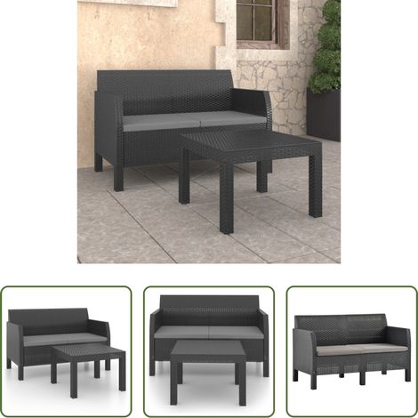 Canapé de jardin - Salon de jardin 2 pcs avec coussins PP Rotin Anthracite (1/5)
