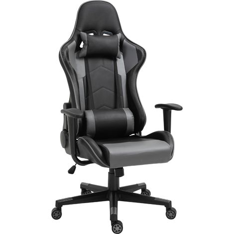 Chaise de bureau ergonomique, chaise gaming, chaise pivotante, similicuir, mousse, noire, 67, 5 x 74 x 126 136 cm (1/5)