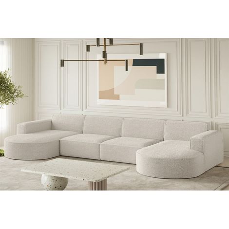 Wohnlandschaft U-Form Sofa PALMA XL in Stoff Ascot Beige
