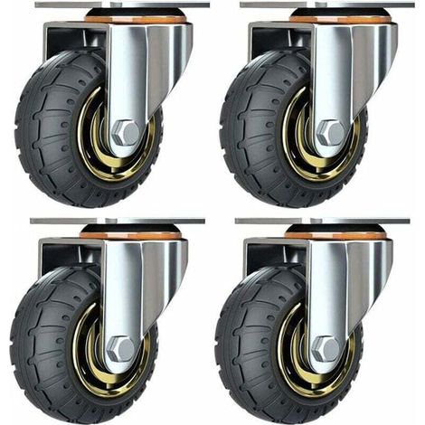 Kit de 4 roues universelles de 3 pouces sans freins Roues de chariot silencieux Roues universelles oulettes Pivotantes 75mm Roues Plaques Industrielles Transport Roulettes pour meubles