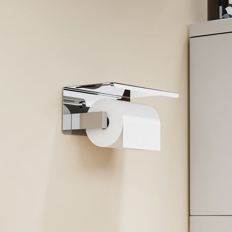 DILECI - Porte-rouleau papier toilette avec étagère Acier inoxydable Finition chromée (1/5)