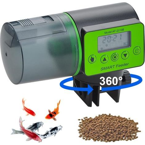 Automatischer Aquarienfutterspender, programmierbar für 4 Mahlzeiten, 200 ml feuchtigkeitsbeständiger Behälter, Wand- oder Klebemontage (1/5)