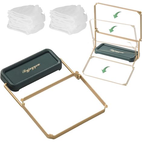 1 Support Filtre Évier Pliable, 50 Sachets Maille, Rangement Cuisine Pour Fruits Légumes Déchets, Vert (1/5)