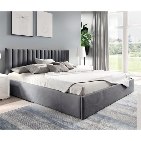 Sofello Polsterbett nach Maß 200x200 Metall-Lattenrost Grau Velour Samtstoff Velvett mit Bettkasten und Stauraum (1/5)