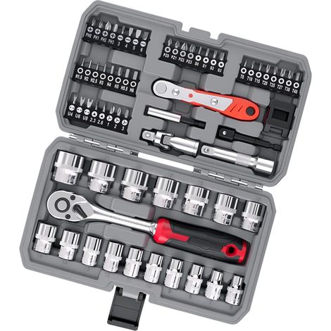 Ensemble complet de clés à douille 46 en 1 pour réparation automobile, tournevis cliquet et boîte outils - (1/5)