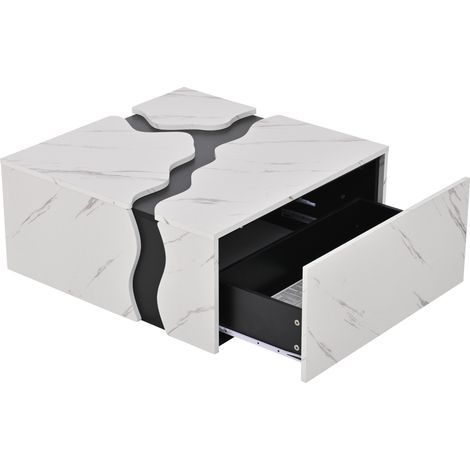 Mesa de centro 70 x 70 x 31 cm blanca con cajón efecto mármol MODENUIT (1/5)