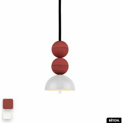 Lampe de suspension en béton - BOSFOR CONCRETE TERRE ROUGE - BLANC 2 BALLES LED 14W (1/3)
