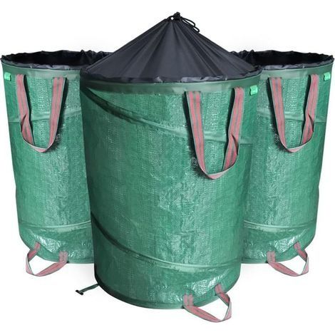 Lot de 3 Sac de Jardin Pop up 100L en Polyéthylène avec Poignées Sacs de déchets Jardin Résistants Pliable Poubelle de jardin Robuste Vert (1/5)