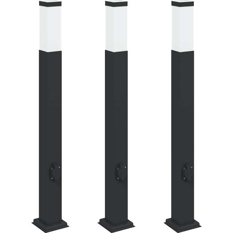 Lampioni a palo con presa elettrica 3 pz 80 cm Nero IP44 vidaXL (1/5)