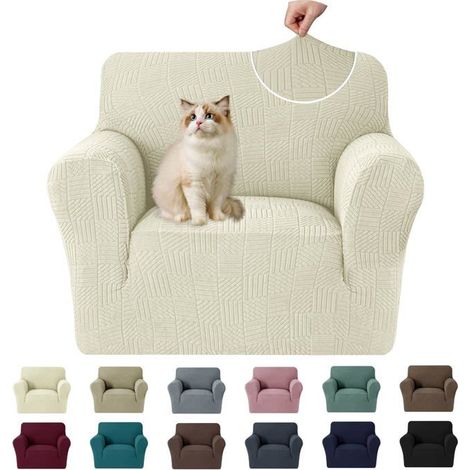 1 Housse de canapé, Extensible, Antidérapante, Protection griffures, Beige, Pour salon (1/5)