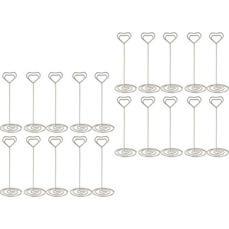 Lot de 20 porte-numéros de table en forme de cœur (15 cm), porte-cartes, pince à mémo, support photo argenté (1/5)
