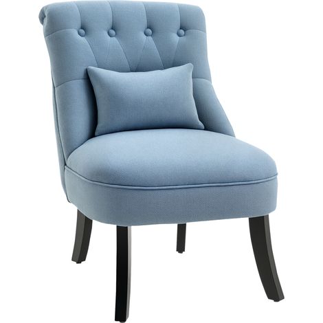 HOMCOM Fabric Single Sofa Dining Chair Upholstered W/ Pillow Solid Wood Leg Living Room Blue