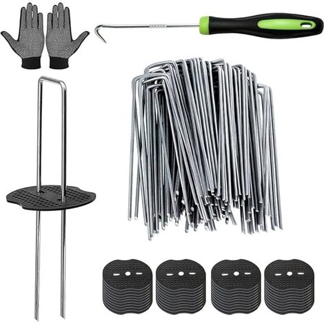 60 Pièces Piquets de Jardin avec 60 Rondelles, Sardines de Fixation 10cm, Piquets de Fixation en Acier Galvanisé, Agrafes de Jardin, pour Le Jardin, Le Paillis et Le (1/5)