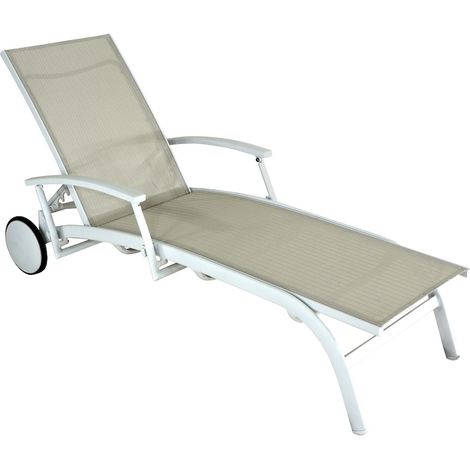 PROLOISIRS Lit - ELEGANCE - Aluminium - Toile TPEP crème/chevron - Accoudoirs escamotables - Roues
