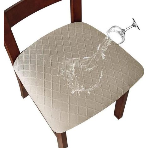 4 pièces Housse Assise Chaise Elastique Jacquard Extensible Housse de Chaise Gaufre pour Salle Manger couleur sable (1/4)