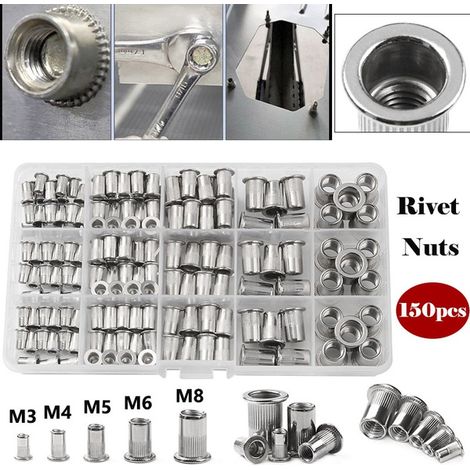 150-teiliges Reparaturset mit M3/M4/M5/M6/M8-Schraubenfutter und -Schrauben, inklusive Schlitzschraubendreher und Pop-Schraubenset für die Metallbearbeitung (1/5)