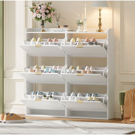 Meuble à chaussures 120/23/118 cm blanc avec 6 abattants et séparateurs réglables (1/5)