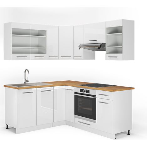Cuisine en angle Fame-Line, blanc brillant/blanc, 160 x 190 cm , PT Chêne, Vicco